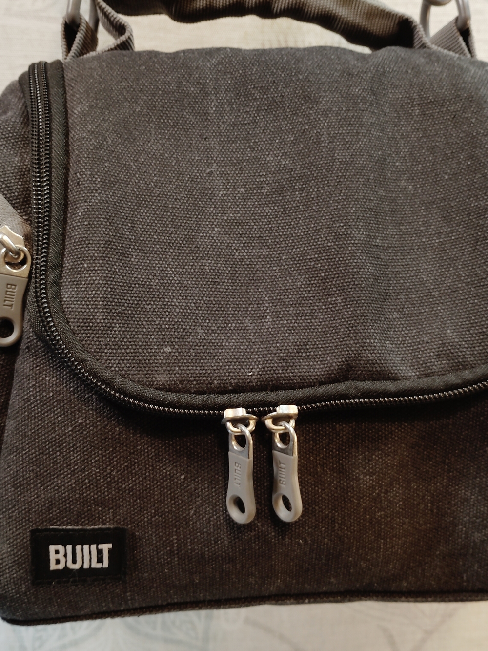 BUILT  Black Insulated Canvas Lunch Tote Bag With Shoulder Strap